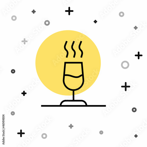 Black line Wine tasting, degustation icon isolated on white background. Sommelier. Smells of wine. Random dynamic shapes. Vector