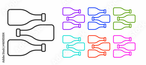 Black line Bottles of wine icon isolated on white background. Set icons colorful. Vector