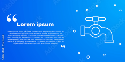 White line Water tap icon isolated on blue background. Vector