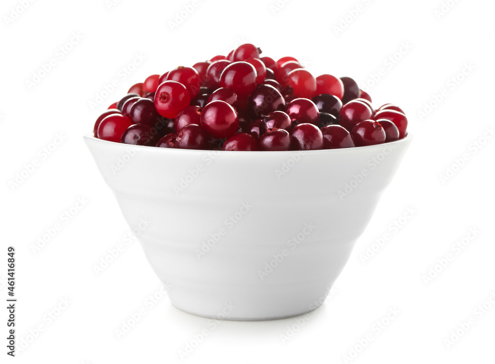 Bowl of ripe cranberries on white background Bowl of ripe cranberries on white background