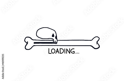 Halloween loading bar. Doodle progress bar bone with skull. Vector stock illustration black on white sketch with signature download