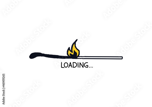 Loading bar doodle burning match. Hand drawn load regression symbol. Vector stock illustration burn match download web page.