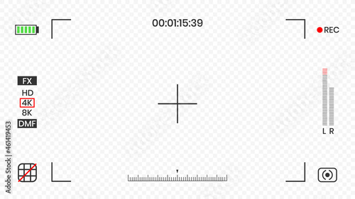 Camera viewfinder video or photo frame recorder flat style design vector illustration. Digital camera viewfinder with exposure settings and focusing grid template.