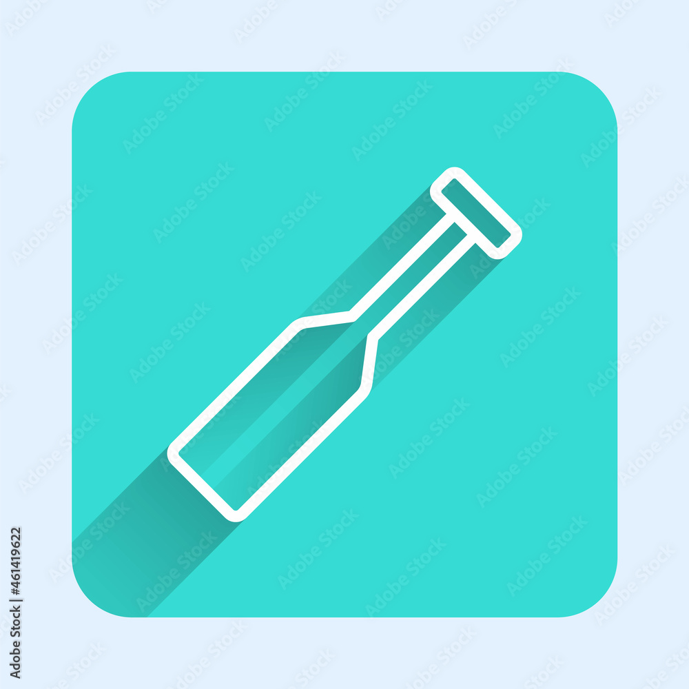 White line Paddle icon isolated with long shadow background. Paddle boat oars. Green square button. Vector White line Paddle icon isolated with long shadow background. Paddle boat oars. Green square button. Vector