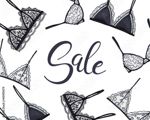 Lingerie sale poster. Lace underwear collection. Vector illustration on white background