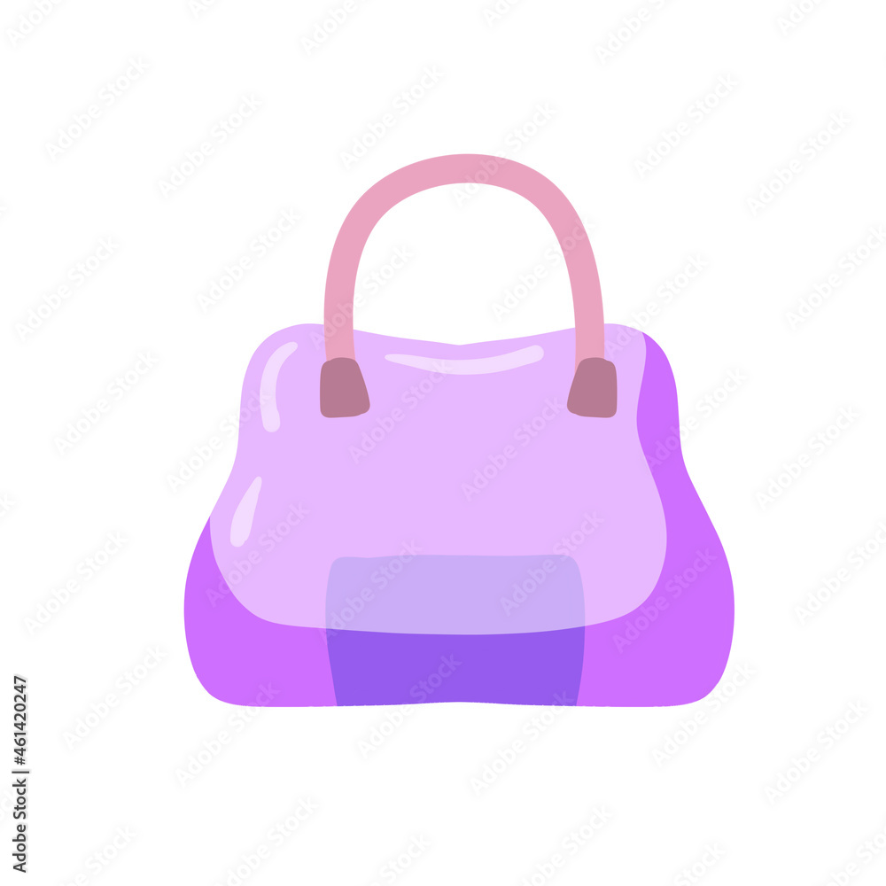 Women bag. Flat handbag. Stylish purse. Personal accessory. Cartoon illustration isolated on white Women bag. Flat handbag. Stylish purse. Personal accessory. Cartoon illustration isolated on white