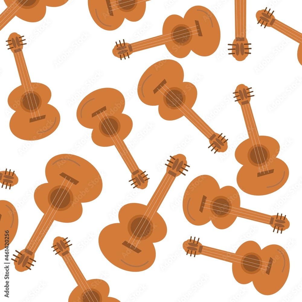 Naklejka premium guitar pattern. many brown stringed musical instruments