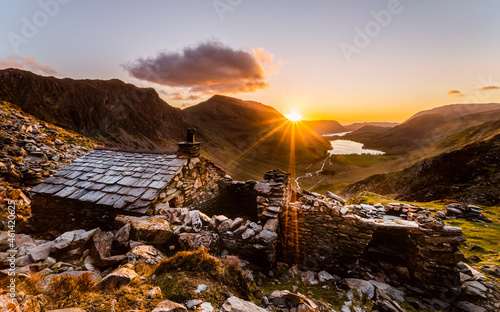 Warnscale Bothy Sunset in the Lake District National Park, England. photo