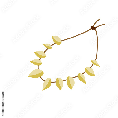Necklace of teeth and fangs. Decoration of wild primitive man for neck. Primitive tribal art. Caveman Clothing. Flat cartoon illustration