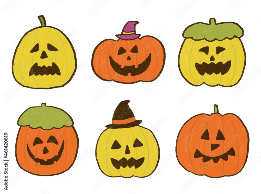 Obraz premium ハロウィン かぼちゃ 手描きイラスト セット