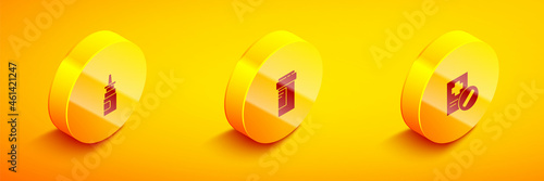Set Isometric Bottle nasal spray, Medicine bottle and Medical prescription icon. Vector