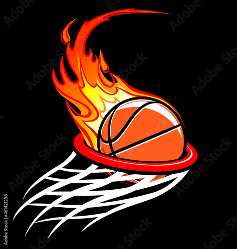flaming basketball through hoop logo