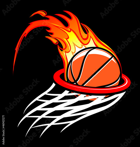 flaming basketball through hoop logo