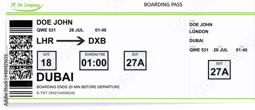 Green airline boarding pass.
