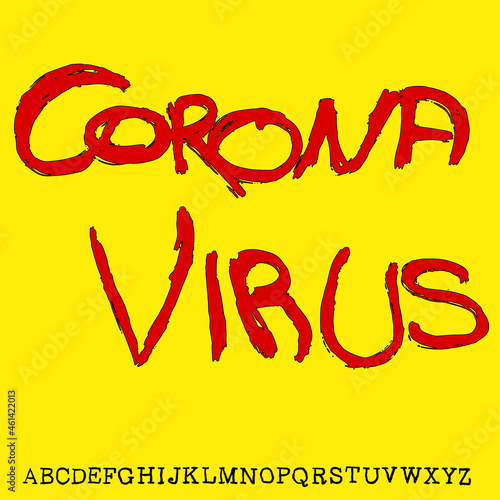 Text coronavirus on a yellow background. The sketch is handmade