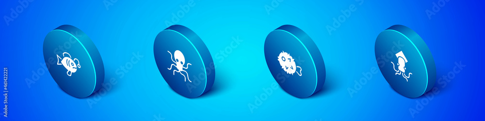 Set Isometric Tropical fish, Fish hedgehog, Octopus and icon. Vector Set Isometric Tropical fish, Fish hedgehog, Octopus and icon. Vector