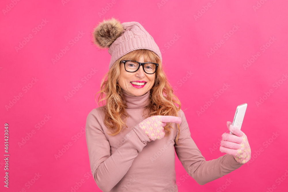 isolated attractive adult woman with mobile phone isolated attractive adult woman with mobile phone