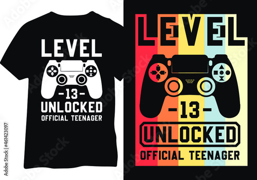 Level 13 unlocked official teenager, Gamer's 13th birthday shirt design