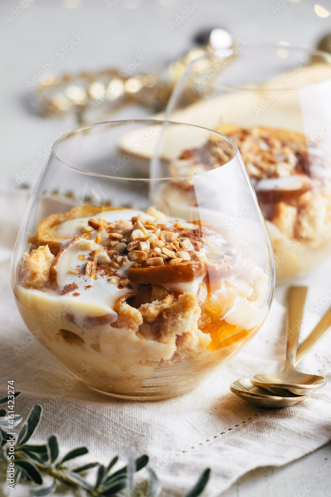 Baked apple parfait for Christmas or new year eve Baked apple parfait for Christmas or new year eve