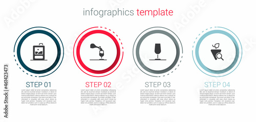 Set Cardboard box of wine, Wine tasting, degustation, glass and Grapes. Business infographic template. Vector