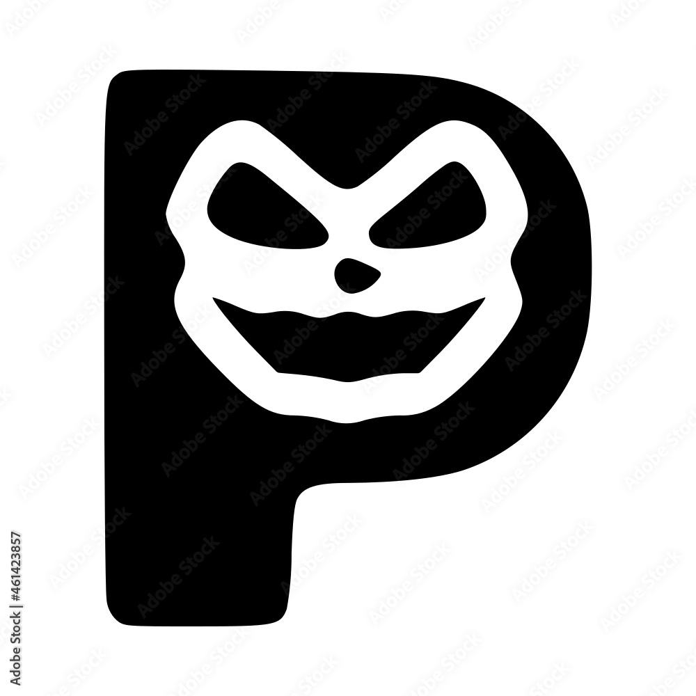 Naklejka premium Letter p mad character, Halloween monster doodle clip art
