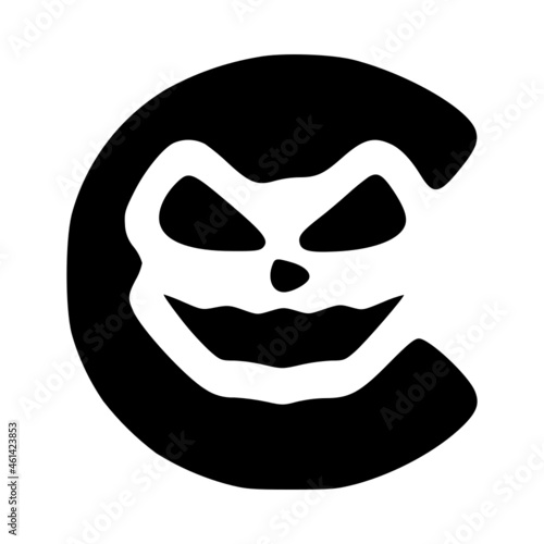 Letter c mad character, Halloween monster doodle clip art