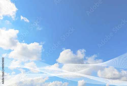 白の波形線と青空のアブストラクト背景