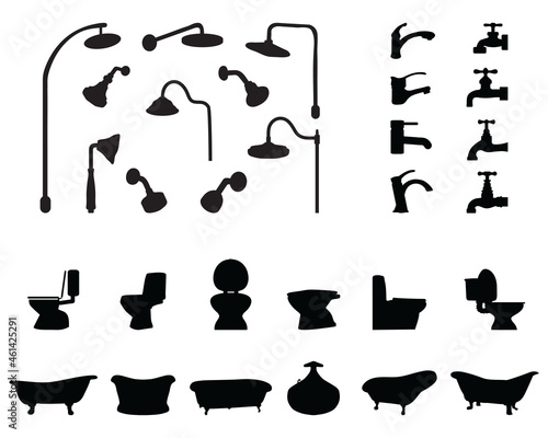 Black silhouettes of toilet equipment on a white background
