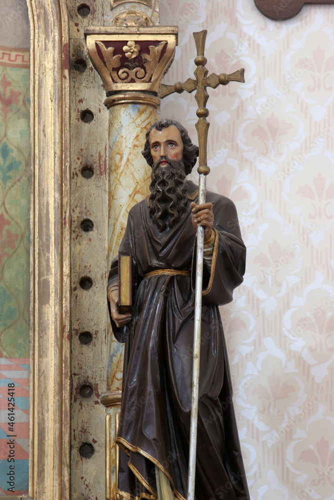 Obraz premium Saint Cyril, statue on the Virgin Mary altar in the Church of Saint Barbara in Carevdar, Croatia