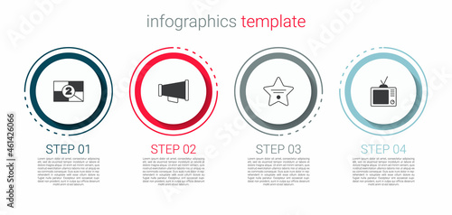 Set Old film movie countdown frame, Megaphone, Walk of fame star and Retro tv. Business infographic template. Vector