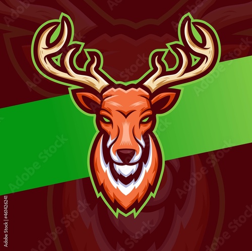 hunter deer head mascot character logo design with badge for hunter logo idea