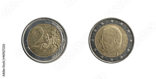 2 Euro coin from Belgium with the portrait of Albert II, obverse and reverse.