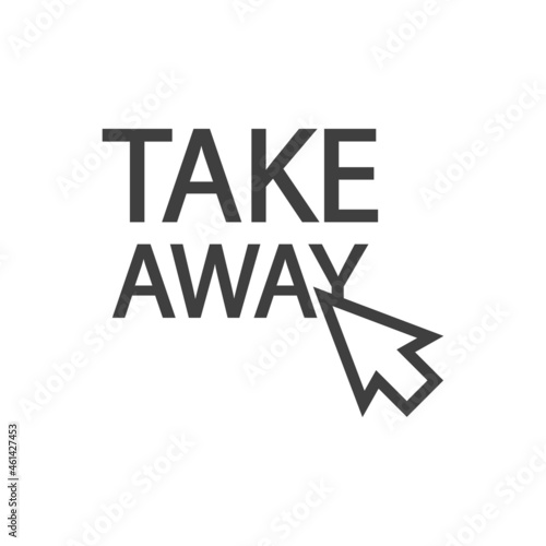 Logotipo con texto Take Away con silueta de flecha como cursor con lineas en color gris