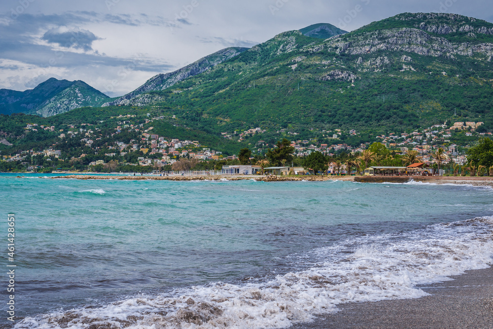 View from Topolica beach in Bar city on the Adriatic Sea coast, Montenegro