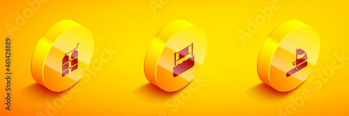 Set Isometric Aqualung, Water volleyball net and Windsurfing icon. Vector