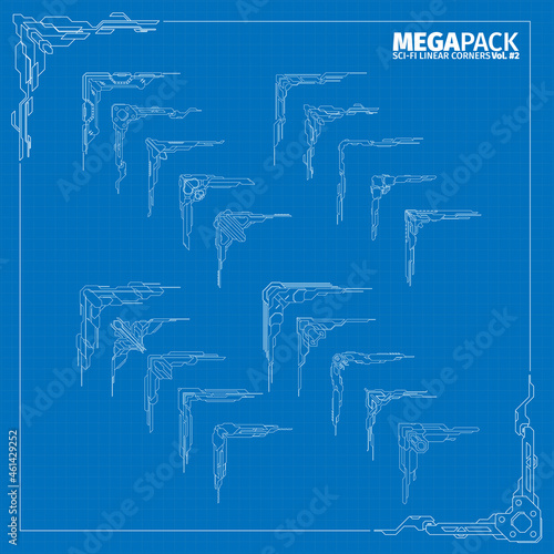Set of linear high-tech corners for decoration window interface design megapack volume two