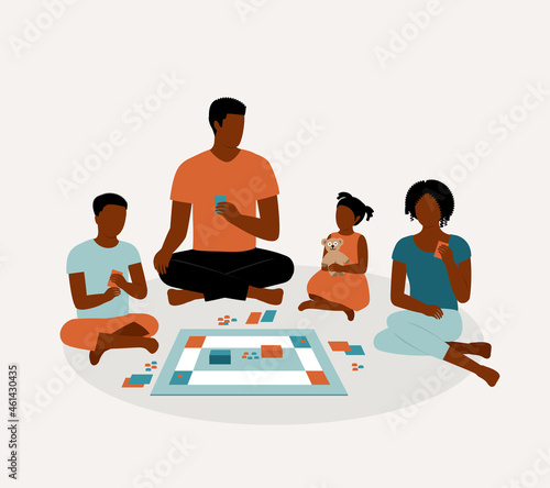 Black Family With Two Children Playing Board Games Together.