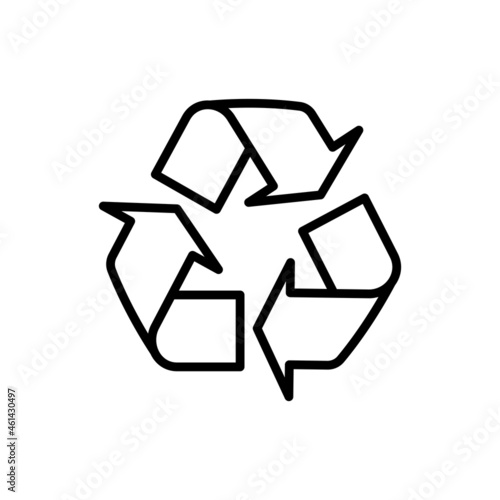 Recycle sign, three arrows in circle thin line icon. Modern vector illustration.