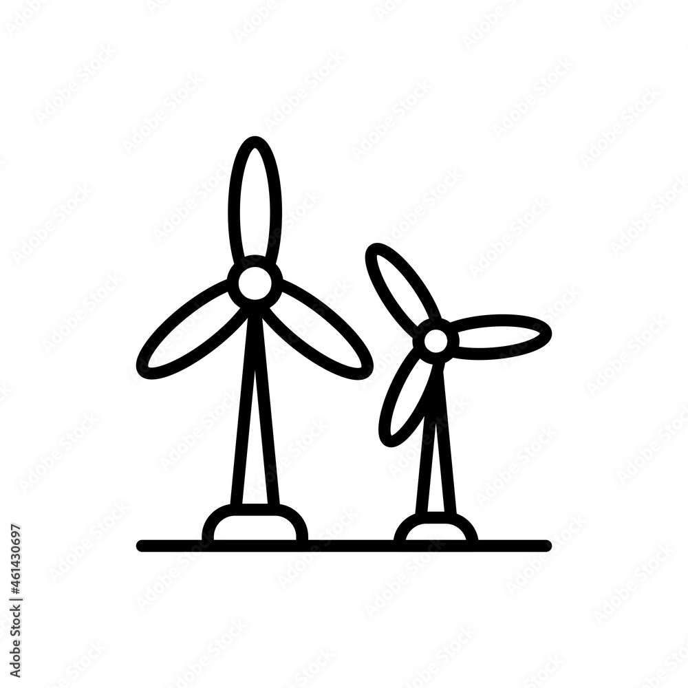 Wind power, two windmills thin line icon. Alternative energy. Modern vector illustration of rotational energy. Wind power, two windmills thin line icon. Alternative energy. Modern vector illustration of rotational energy.