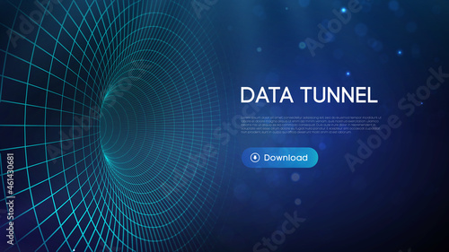 Big data tunnel vector illustration. Abstract digital background. Computer data tunnel technology. Sorting data and network security. Innovation technology business abstract background.