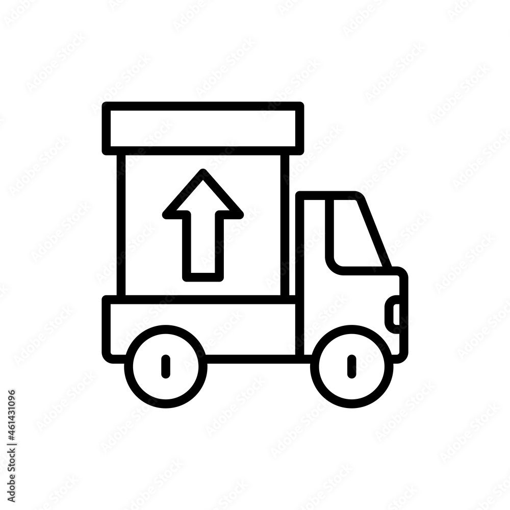 Fototapeta premium Cargo delivery service in transit thin line icon, truck with box. Logo for logistic company. Modern vector illustration.