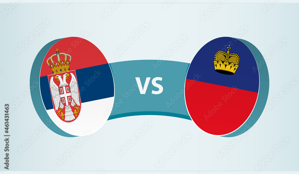Serbia versus Liechtenstein, team sports competition concept.