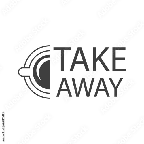 Logotipo con texto Take Away en silueta de taza de café con lineas en color gris