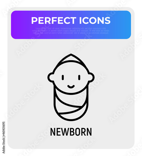 Smiling newborn thin line icon. Modern vector illustration.