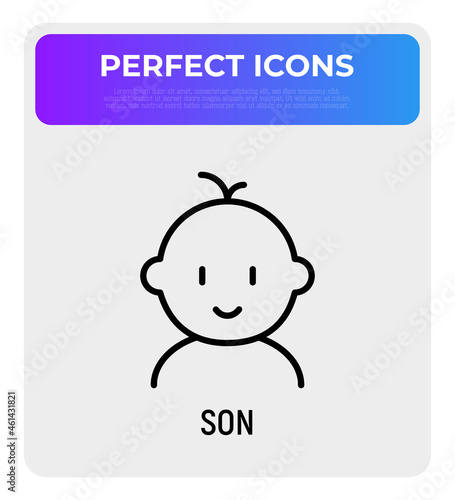 Baby boy thin line icon. Modern vector illustration of newborn.