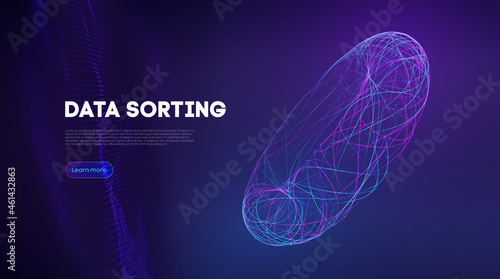 Data sorting information infographic. Data funnel ai network. Technology blockchain background concept sorting data. Network communication vector background.