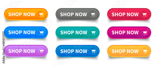 Shop now. Set of button shop now or buy now. Modern collection for web site. Vector illustration.