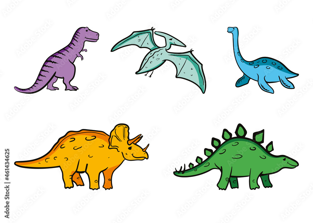 a set of illustrations with cute dinosaurs, children's vector illustrations isolated on a white background a set of illustrations with cute dinosaurs, children's vector illustrations isolated on a white background