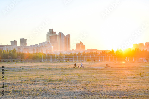 Cuadro en lienzo Astana, city, sunset, sky, cityscape, building, urban environment, park in Astan