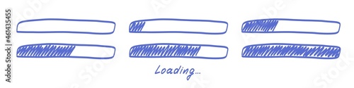 Doodle loading bar, hand drawn vector progress animation